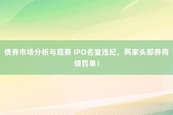 债券市场分析与观察 IPO名堂违纪，两家头部券商领罚单！