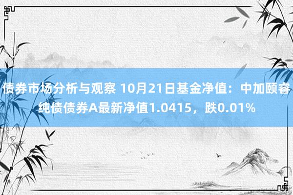 债券市场分析与观察 10月21日基金净值：中加颐睿纯债债券A最新净值1.0415，跌0.01%