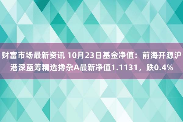 财富市场最新资讯 10月23日基金净值：前海开源沪港深蓝筹精选搀杂A最新净值1.1131，跌0.4%