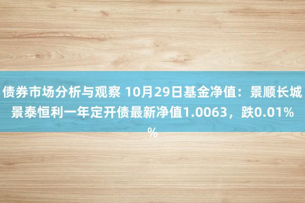 债券市场分析与观察 10月29日基金净值：景顺长城景泰恒利一年定开债最新净值1.0063，跌0.01%