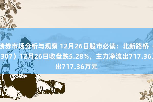 债券市场分析与观察 12月26日股市必读：北新路桥（002307）12月26日收盘跌5.28%，主力净流出717.36万元