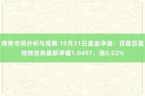 债券市场分析与观察 10月31日基金净值：百嘉百盈纯债债券最新净值1.0497，涨0.02%