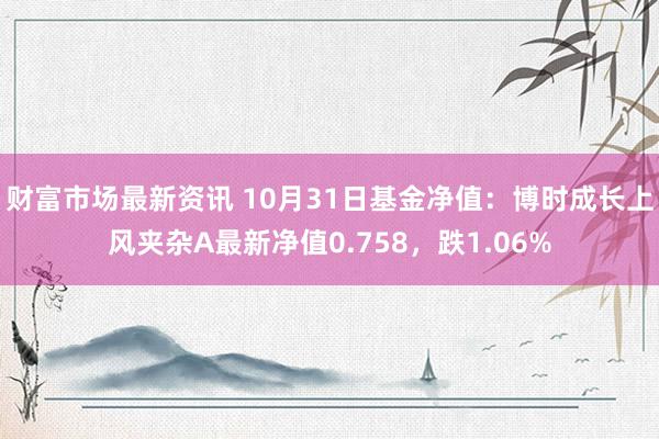 财富市场最新资讯 10月31日基金净值：博时成长上风夹杂A最新净值0.758，跌1.06%