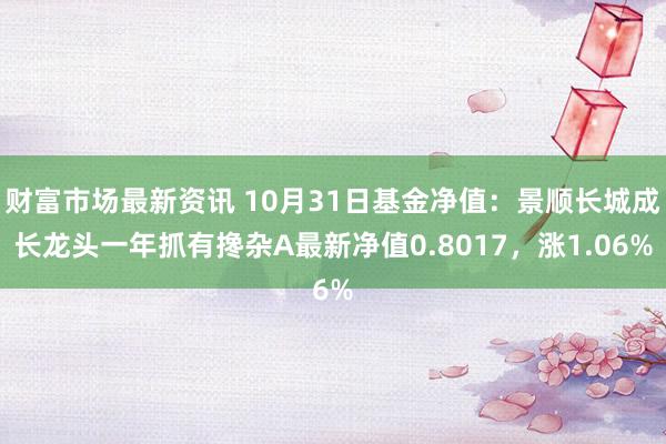 财富市场最新资讯 10月31日基金净值：景顺长城成长龙头一年抓有搀杂A最新净值0.8017，涨1.06%