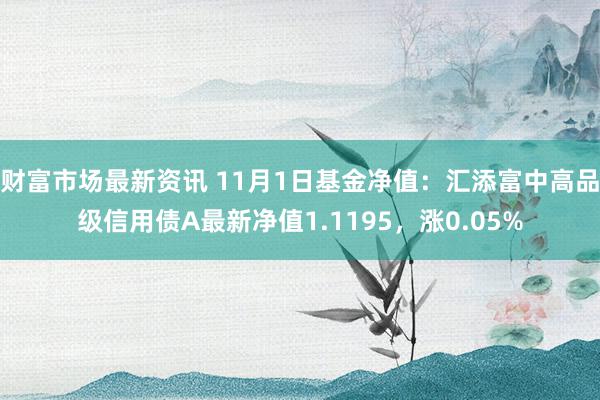 财富市场最新资讯 11月1日基金净值：汇添富中高品级信用债A最新净值1.1195，涨0.05%