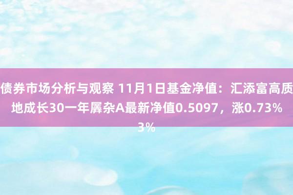 债券市场分析与观察 11月1日基金净值：汇添富高质地成长30一年羼杂A最新净值0.5097，涨0.73%