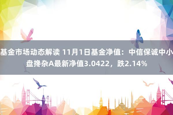 基金市场动态解读 11月1日基金净值：中信保诚中小盘搀杂A最新净值3.0422，跌2.14%