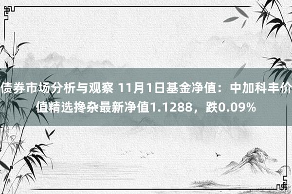 债券市场分析与观察 11月1日基金净值：中加科丰价值精选搀杂最新净值1.1288，跌0.09%