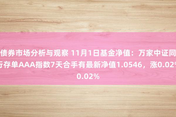 债券市场分析与观察 11月1日基金净值：万家中证同行存单AAA指数7天合手有最新净值1.0546，涨0.02%