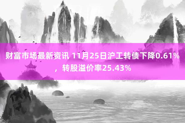 财富市场最新资讯 11月25日沪工转债下降0.61%，转股溢价率25.43%