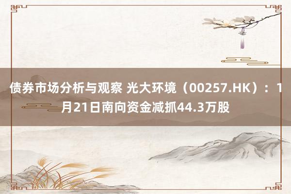 债券市场分析与观察 光大环境（00257.HK）：1月21日南向资金减抓44.3万股