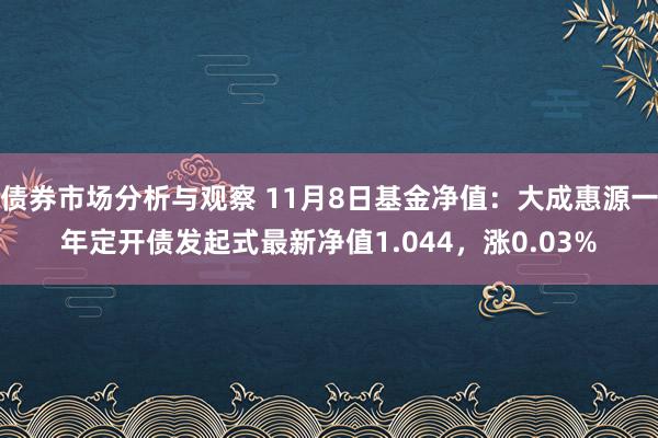 债券市场分析与观察 11月8日基金净值：大成惠源一年定开债发起式最新净值1.044，涨0.03%