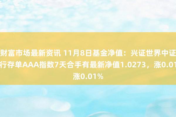 财富市场最新资讯 11月8日基金净值：兴证世界中证同行存单AAA指数7天合手有最新净值1.0273，涨0.01%