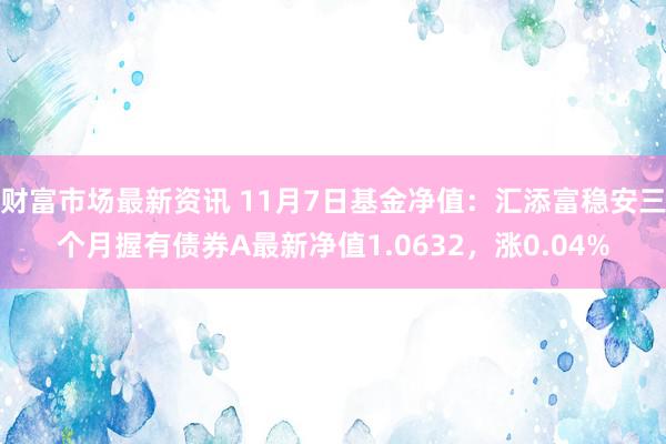 财富市场最新资讯 11月7日基金净值：汇添富稳安三个月握有债券A最新净值1.0632，涨0.04%