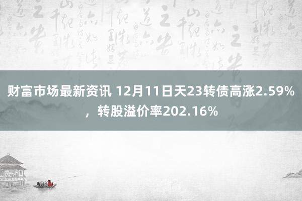 财富市场最新资讯 12月11日天23转债高涨2.59%，转股溢价率202.16%