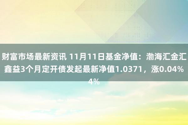 财富市场最新资讯 11月11日基金净值：渤海汇金汇鑫益3个月定开债发起最新净值1.0371，涨0.04%