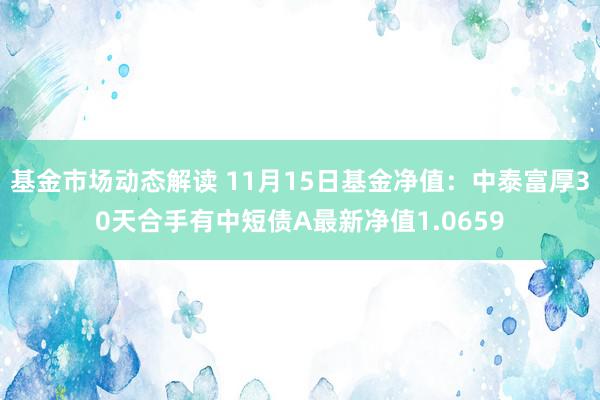 基金市场动态解读 11月15日基金净值：中泰富厚30天合手有中短债A最新净值1.0659