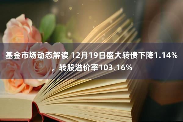 基金市场动态解读 12月19日盛大转债下降1.14%，转股溢价率103.16%