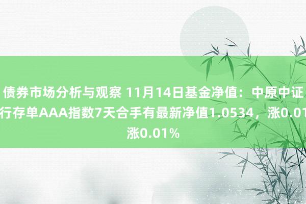 债券市场分析与观察 11月14日基金净值：中原中证同行存单AAA指数7天合手有最新净值1.0534，涨0.01%