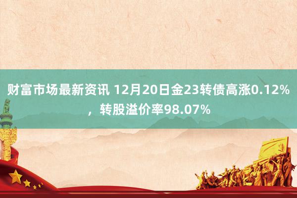 财富市场最新资讯 12月20日金23转债高涨0.12%，转股溢价率98.07%