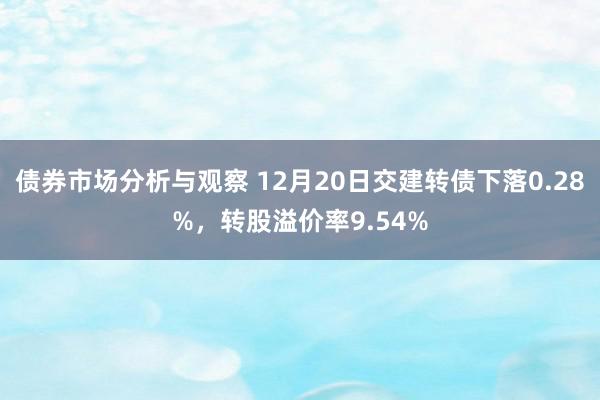 债券市场分析与观察 12月20日交建转债下落0.28%，转股溢价率9.54%