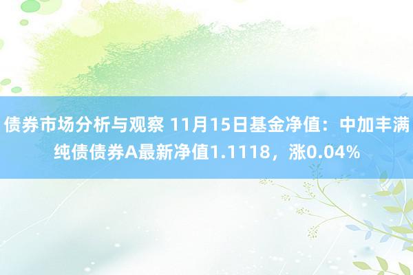 债券市场分析与观察 11月15日基金净值：中加丰满纯债债券A最新净值1.1118，涨0.04%