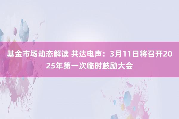 基金市场动态解读 共达电声：3月11日将召开2025年第一次临时鼓励大会