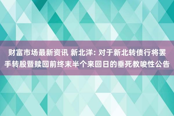 财富市场最新资讯 新北洋: 对于新北转债行将罢手转股暨赎回前终末半个来回日的垂死教唆性公告