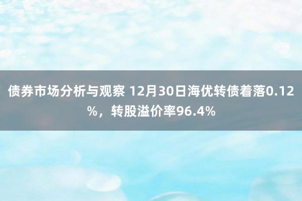 债券市场分析与观察 12月30日海优转债着落0.12%，转股溢价率96.4%