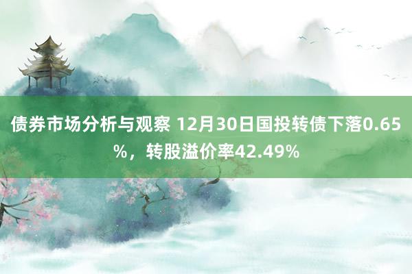 债券市场分析与观察 12月30日国投转债下落0.65%，转股溢价率42.49%