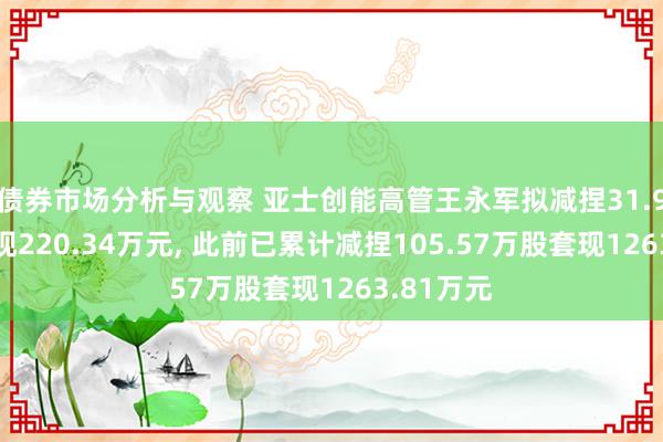 债券市场分析与观察 亚士创能高管王永军拟减捏31.93万股套现220.34万元, 此前已累计减捏105.57万股套现1263.81万元