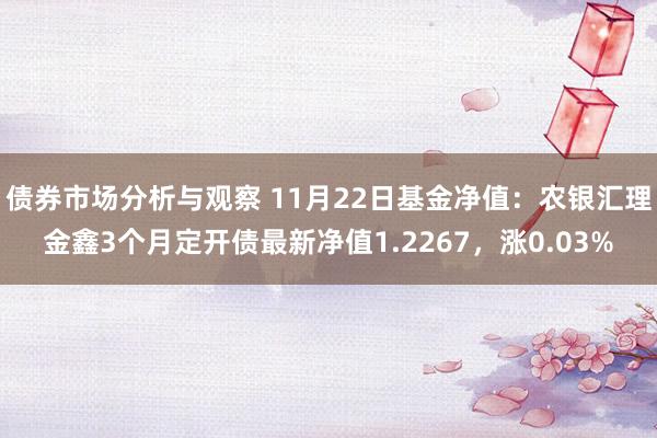 债券市场分析与观察 11月22日基金净值：农银汇理金鑫3个月定开债最新净值1.2267，涨0.03%