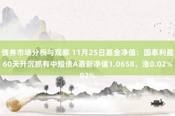 债券市场分析与观察 11月25日基金净值：国泰利盈60天升沉抓有中短债A最新净值1.0658，涨0.02%