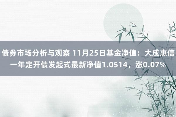 债券市场分析与观察 11月25日基金净值：大成惠信一年定开债发起式最新净值1.0514，涨0.07%