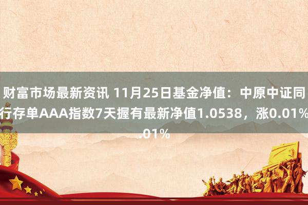 财富市场最新资讯 11月25日基金净值：中原中证同行存单AAA指数7天握有最新净值1.0538，涨0.01%