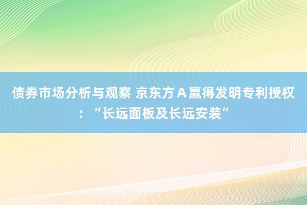 债券市场分析与观察 京东方Ａ赢得发明专利授权：“长远面板及长远安装”