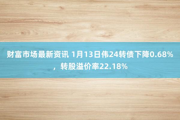 财富市场最新资讯 1月13日伟24转债下降0.68%，转股溢价率22.18%