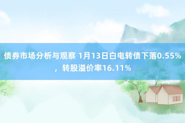 债券市场分析与观察 1月13日白电转债下落0.55%，转股溢价率16.11%